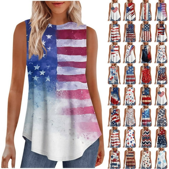 Wiyuqeen American Flag Tank Tops Women High Neck Sleeveless Tunics Lightweight Summer Tanks 4th of July Loose Fit Tee Shirts