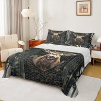 Manfei Safari Deer 3pcs Twin Sheet Sets for Teens Boys Girls,Abstract Black Camouflage Twin Fitted Sheet,Jungle Animal Breathable Flat Sheet,Super Cozy Room Decor