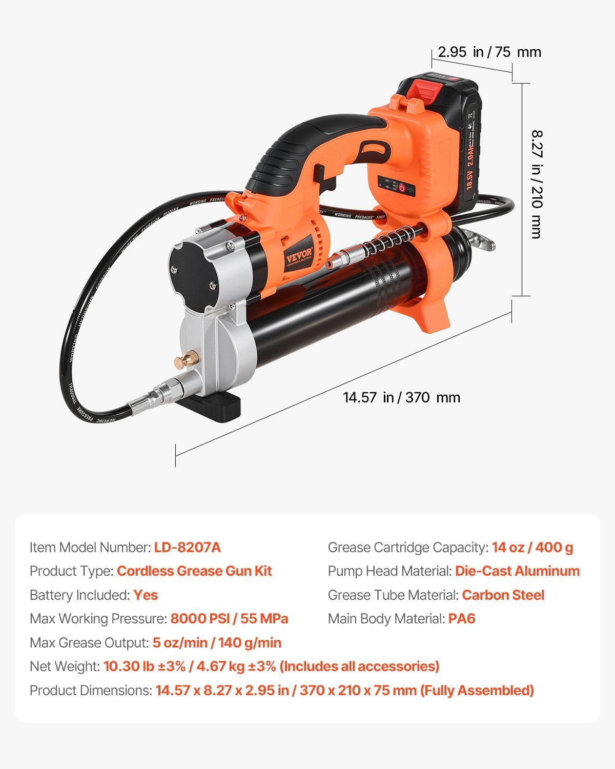 20V Cordless Electric Grease Gun Kit with Battery & 30-Inch Hose – Heavy Duty, Rechargeable, High-Pressure Greasing Tool for Automotive, Truck, and Machinery Maintenance