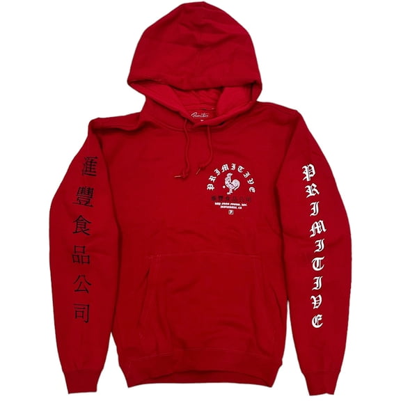 Primitive Skate Men's X Huy Fong Sriracha Hot Sauce Spicy Hoodie Sweatshirt (Large, Red)