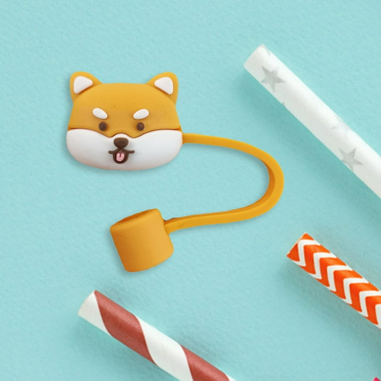 GEjnmdty Cartoon Straw Dust Caps Silicone Straw Cover Party Gifts for 6-8mm  (Shiba Inu) 