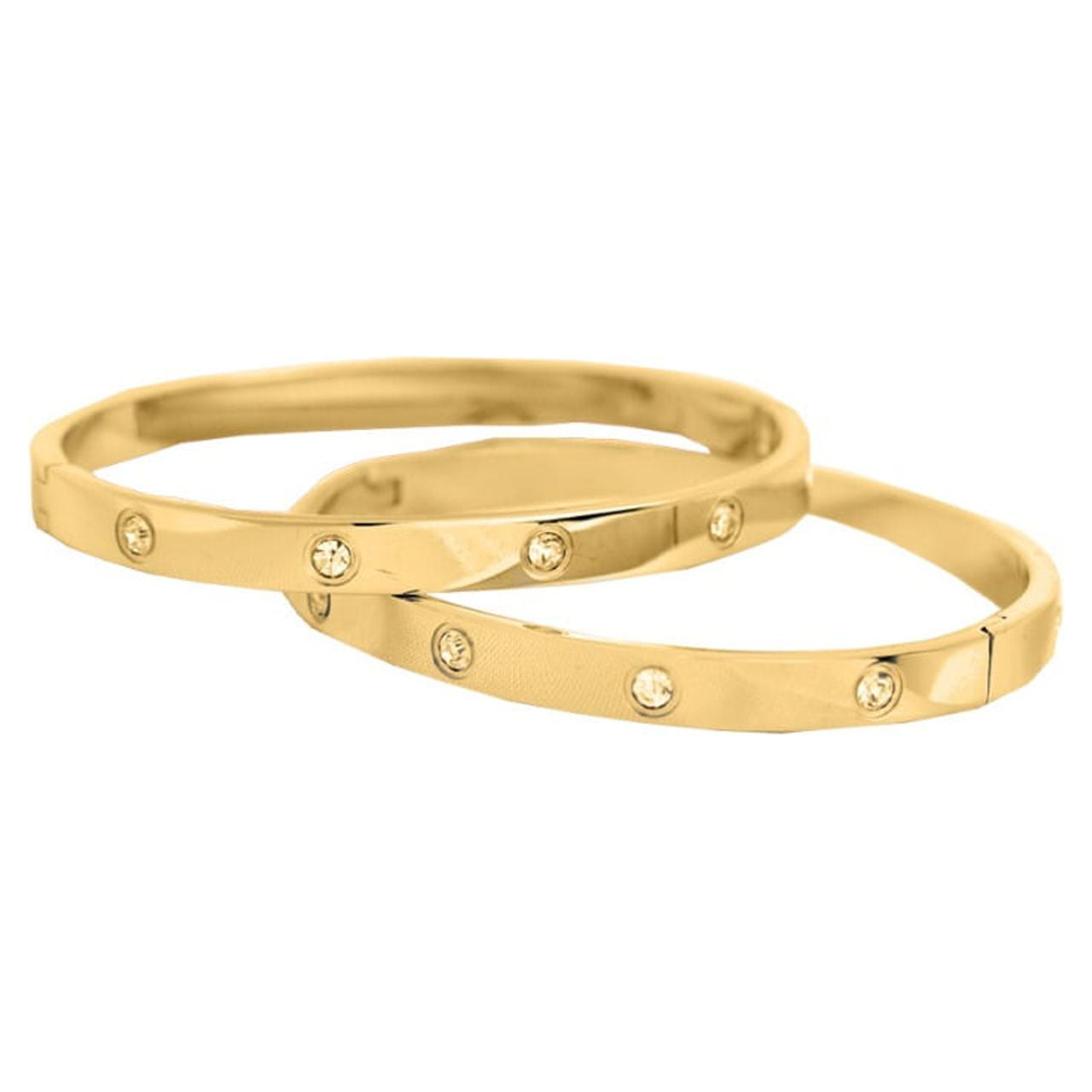 Keyo & CO. 14k Bonded Gold Love Friendship Bangle Bracelets for Women, 2 Pack, Stainless Steel