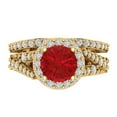 thumbnail image 2 of 2.32 ct Brilliant Round Cut Ruby 14K Yellow Gold Halo Solitaire with Accents Engagement Bridal Wedding Ring Band Set size 10.5, 2 of 7