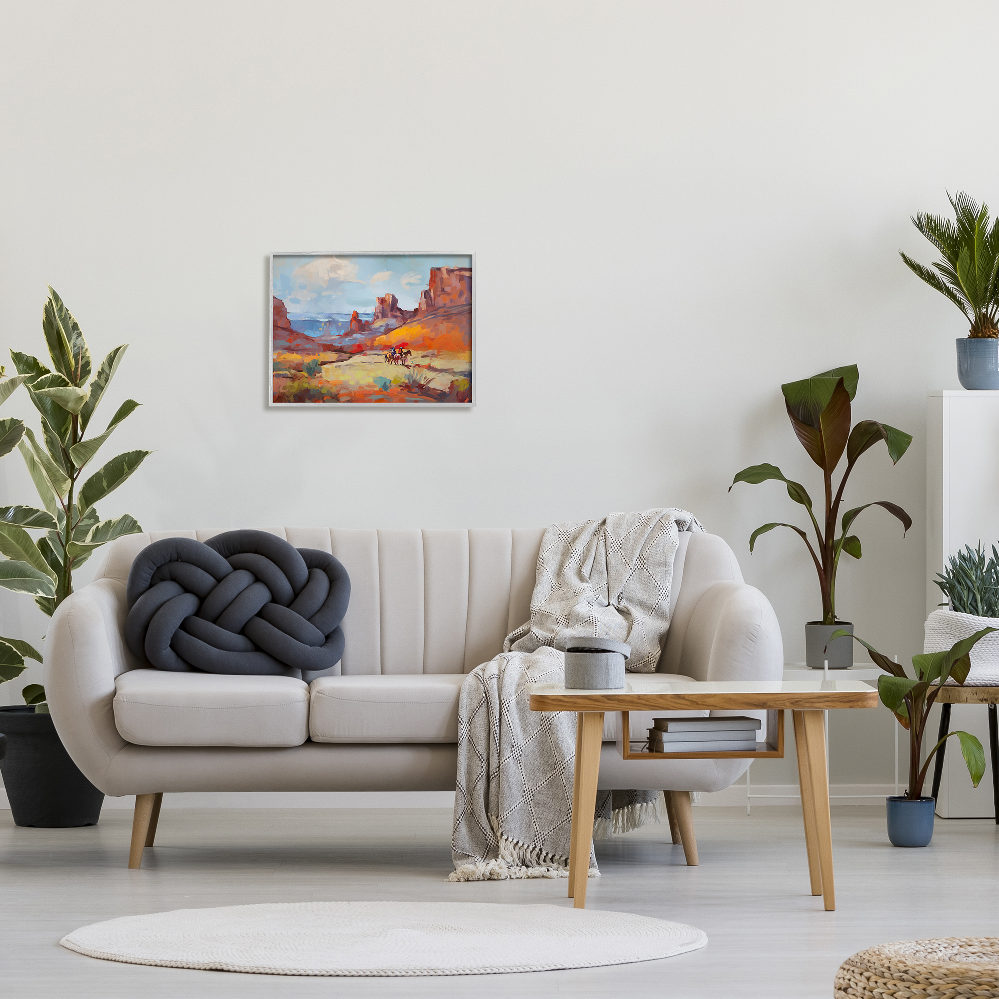 Stupell Industries Canyon Cowboys Painting Landscape Painting Gray Framed Art Print Wall Art, 20 x 16