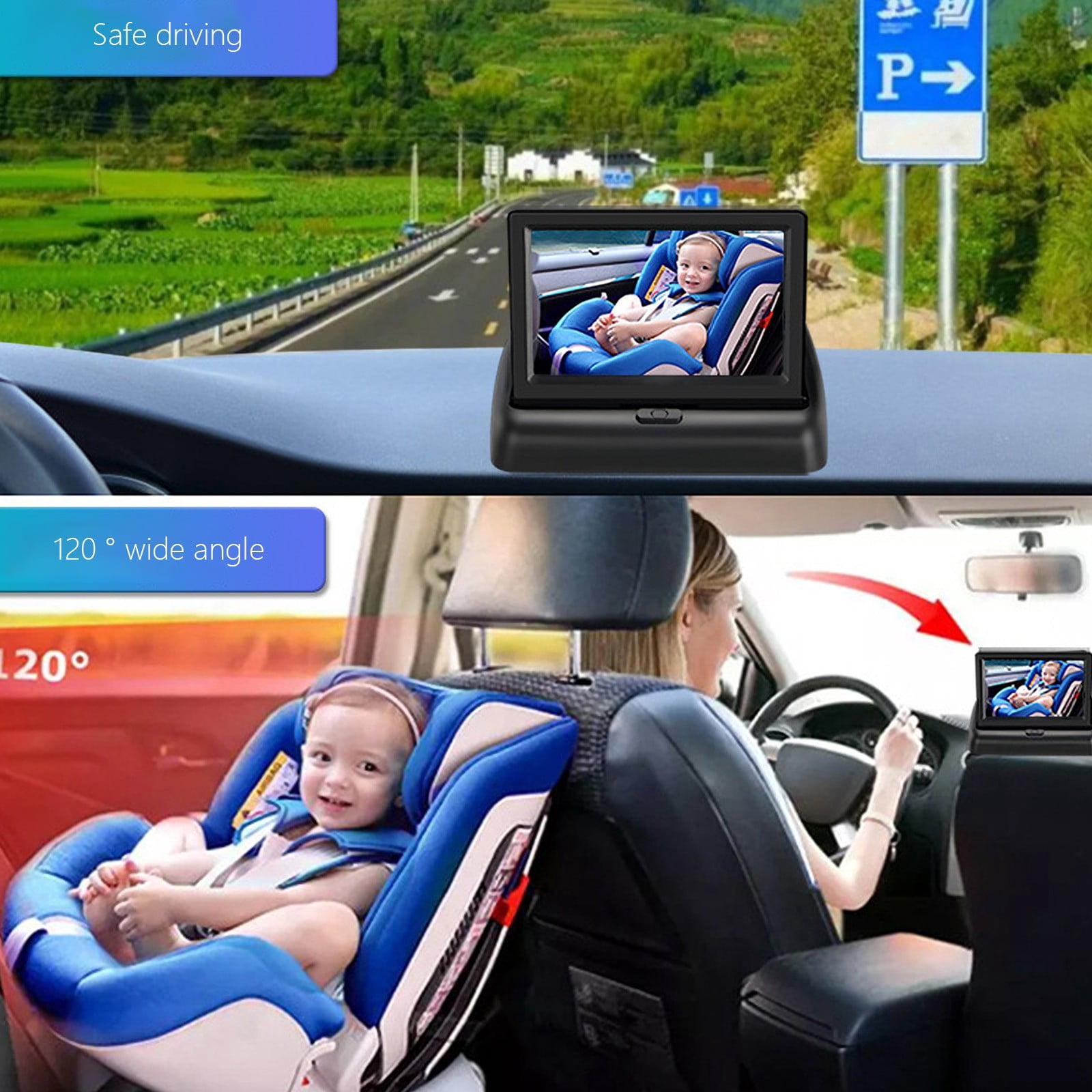 Btomtd Dashcam Front And Rear Camera,Dashcams For Cars,4.3 Inch Folding Model Car Baby Car Baby