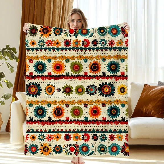 Cozy 30"x40" Throw Blanket - Ultra-Soft & Lightweight Throw for Sofa, Bed or Travel, Perfect for Chilly Nights, Movie Time & Relaxation, Wrinkle-Resistant, Rows of Vibrant Floral