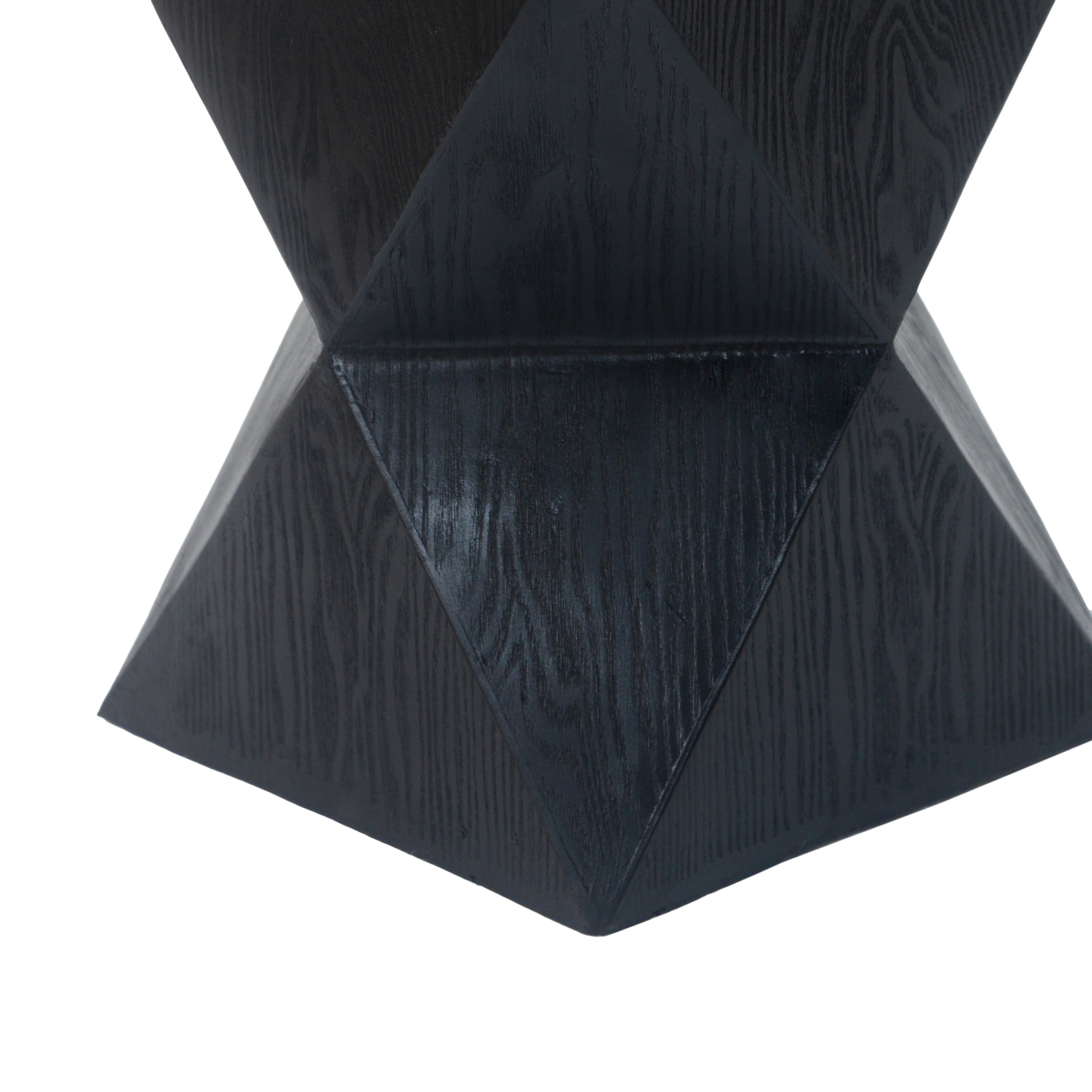 Prismatic Side Table, 14.25 Inch Black Concrete Table with Wood Grain Texture for Patio Garden, Black