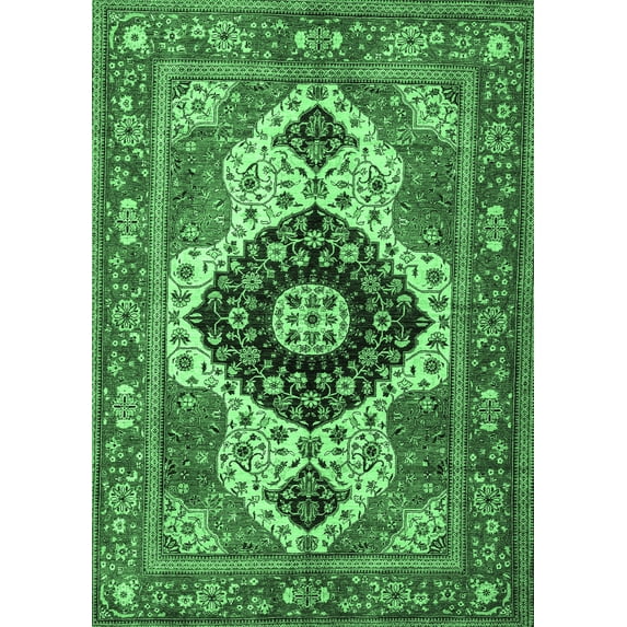 Ahgly Company Indoor Rectangle Persian Emerald Green Traditional Area Rugs, 7' x 9'