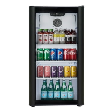 Premium Levella PRF37DX Glass Door Display Refrigerator 3.1 cu ft Commercial Beverage Cooler Merchandiser - Black