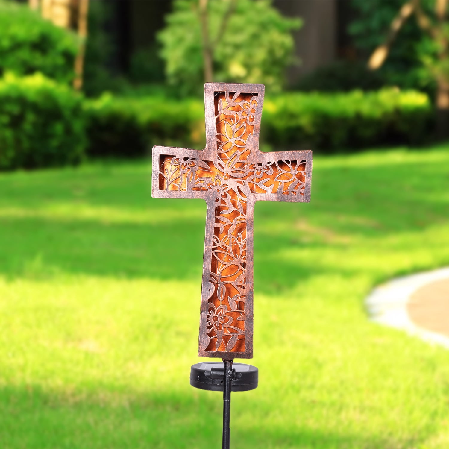 HUYIENO Solar Cross Garden Stake Lights 38inch Metal Outdoor Waterproof Memorial Garden Decor 2 Lighting Modes Cemetery Decorations for Grave for Remembrance Gifts & Sympathy Gifts