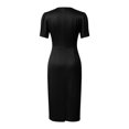 thumbnail image 4 of Casual Pleated Round Neck Short Sleeve Waist Midi Dress for Everyday Wear - Versatile Solid Color Womens Casual Dress, Black, XL, 4 of 5
