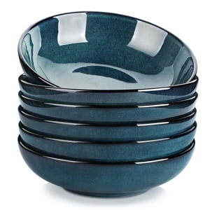 Vancasso Pasta Bowls Set of 6, 38 oz Porcelain, Green
