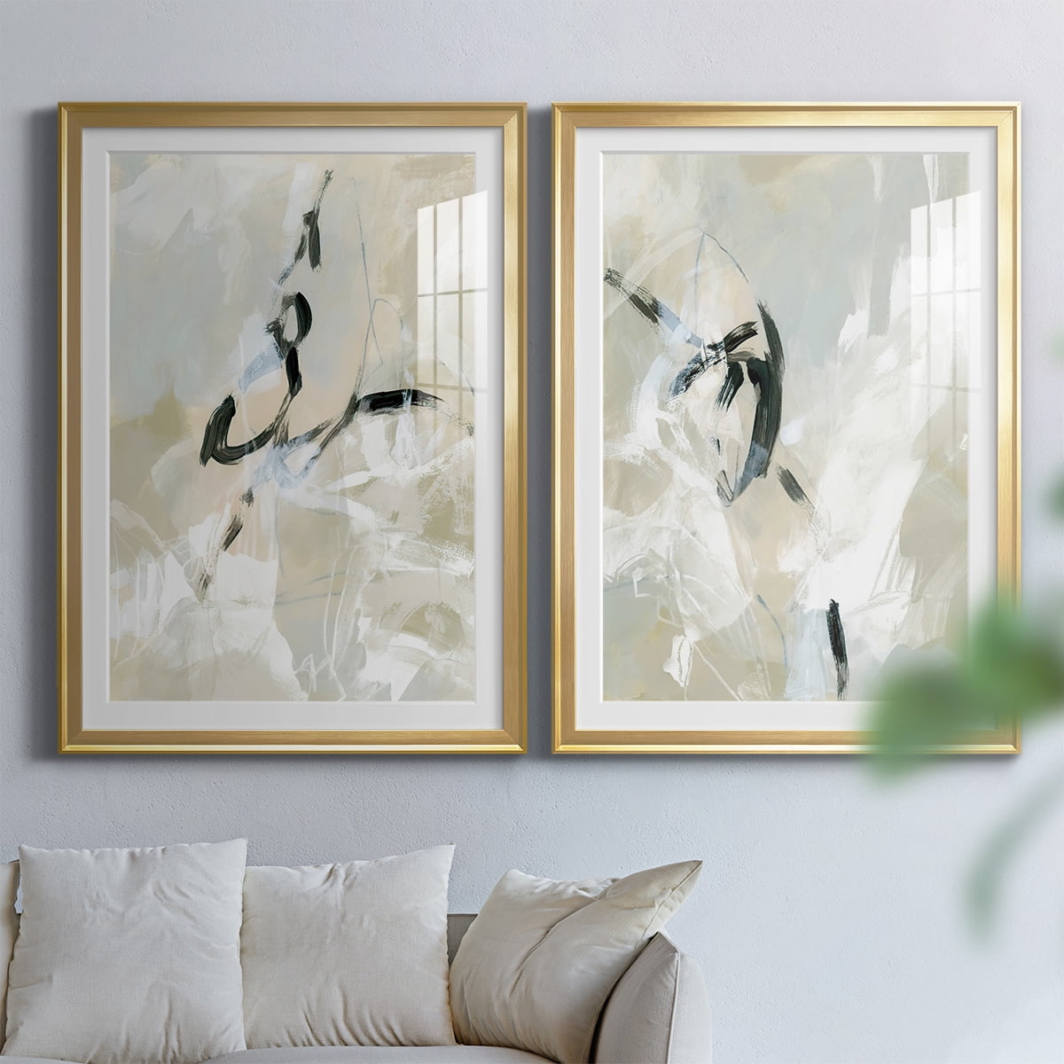 Wexford Home Scribble Veil I Premium Framed Print, 22.5" x 30.5" - Ready to Hang, Gold (Set of 2)