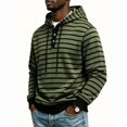 thumbnail image 2 of Men's Striped Henley Hoodie, Long Sleeve Button Placket Drawstring Pullover Hooded Sweatshirt, 2 of 7