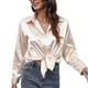 thumbnail image 1 of Camisa de Manga Larga Nikou para Mujer de Satén y Seda Color Champán Talla M, 1 of 8