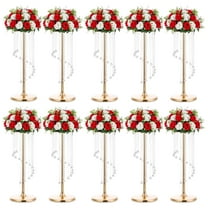 Nuptio 28" Tall Gold Crystal Flower Stand Table Centerpiece Decor ，Elegant Bridal Shower Party Wedding Centerpiece Decoration，Set of 10