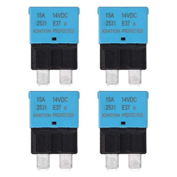 Automotive Resettable Fuse, 14V DC 15A E37 Low Profile ATC/ATO Automotive Blade Circuit Breaker Reset Fuses for Car, Truck, RV, SUV, Marine, Boat, Motorcycle, Pack of 4