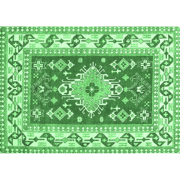 Ahgly Company Indoor Rectangle Geometric Emerald Green Traditional Area Rugs, 5' x 8'