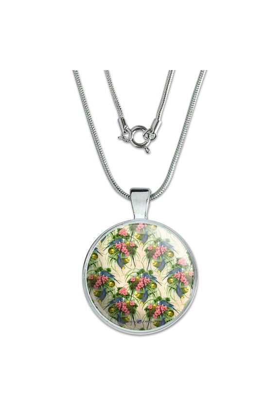 Budgie Budgerigar Parakeet Bird Pattern 1" Pendant with Sterling Silver Plated Chain