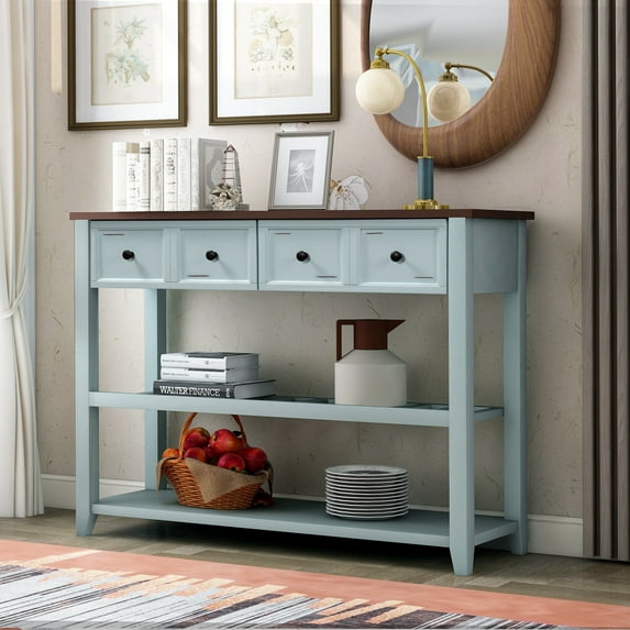 Sofa Console Table with Two Shelves and Drawers, Classic Entry Tables with Open Shelf, Entryway/Hallway Table for Living Room