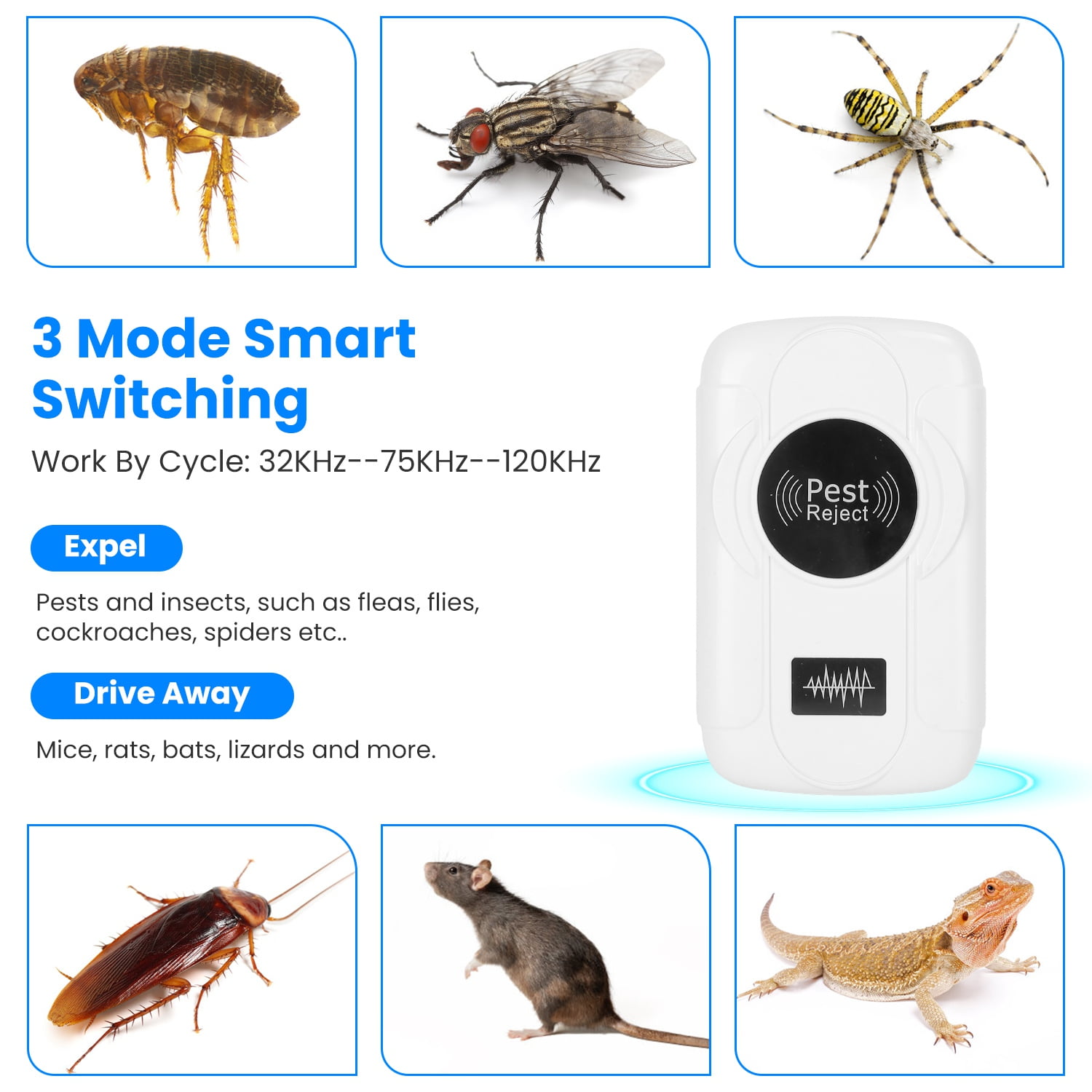 Imountek 6 Pack Ultrasonic Insect Repellent 32-120KHz Indoor Plug in Bug Repellent Mosquito Roaches Mice Control with 3 Modes