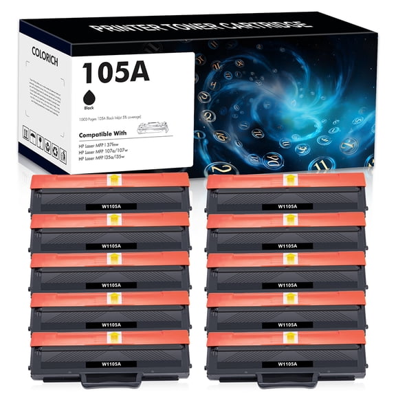 Colorich 10-Pack Compatible Toner Cartridge Replacement for HP W1105A Laser MFP 137fnw, MFP 107a 107w, MFP 135a 135w Laser Printer Ink Black