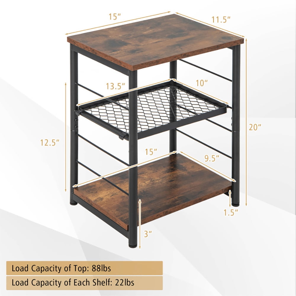 Finihen End Table, 3-Tier Industrial Side Table with Adjustable Mesh Shelf, Sofa Side Table, Bed Side Table, for Living Room, Bedroom, Rustic Brown Finihen End Table, 3-Tier Industrial Side Table with Adjustable Mesh Shelf, Sofa Side Table, Bed Side Table, for Living Room, Bedroom, Rustic Brown