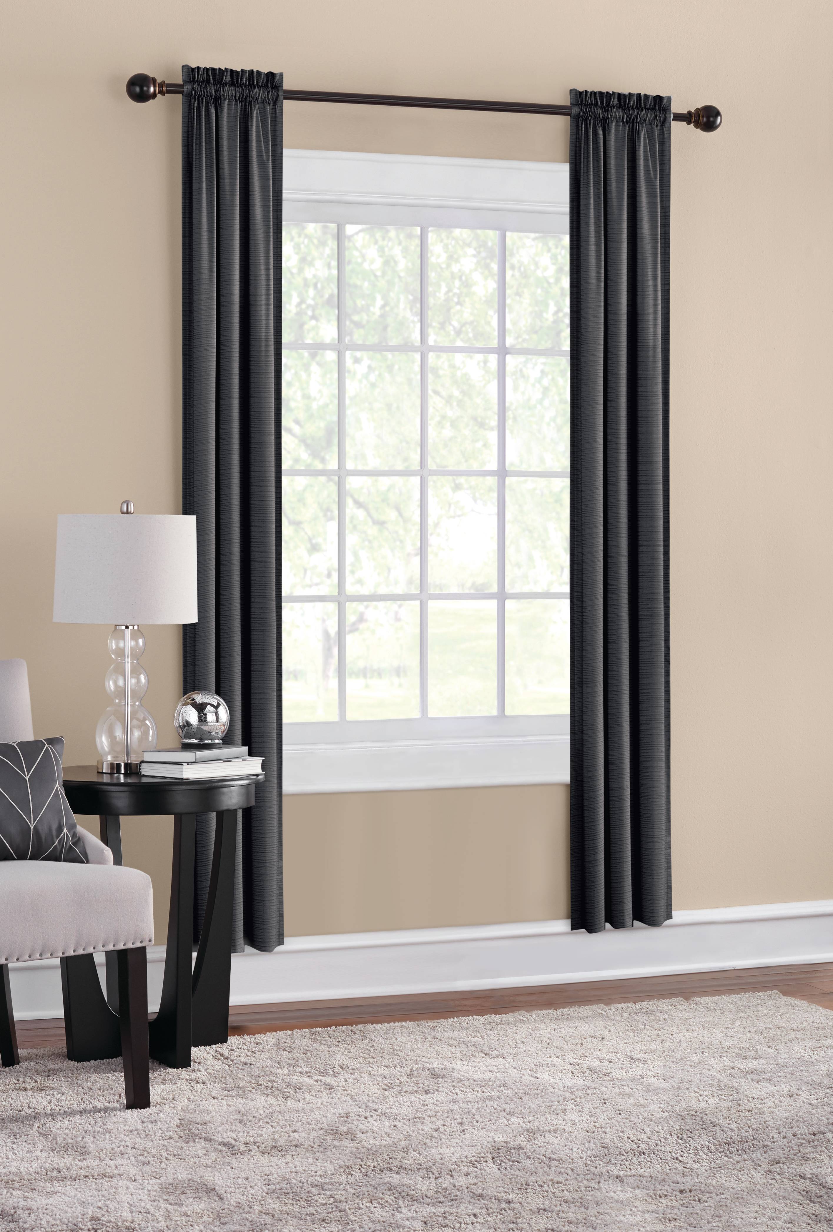 Mainstays Threaded Print Solid Color Room Darkening Rod Pocket Curtain Panel Pair, Set of 2, Black, 30 x 84
