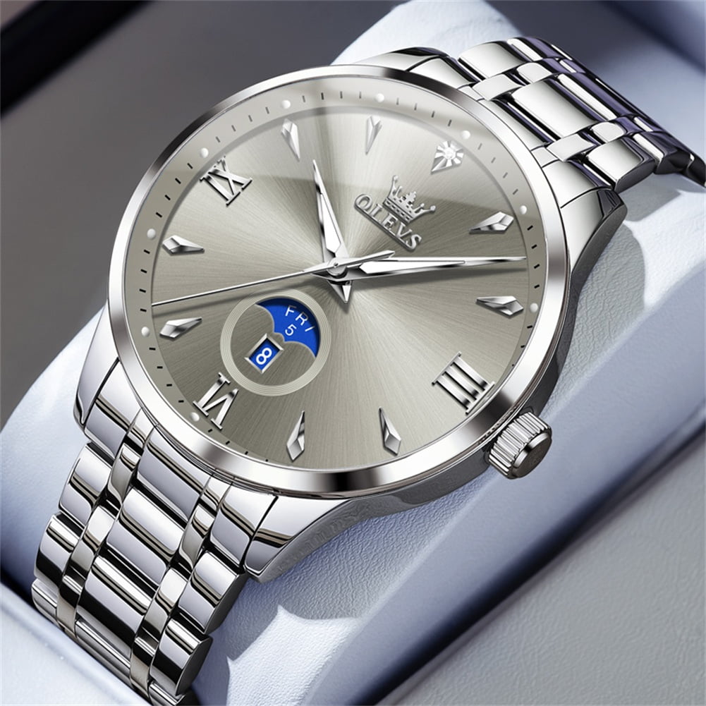 OLEVS Watches for Men Business Dress Casual Analog Quartz Stainless Steel Waterproof Luminous Men Wrist Watches Reloj Para Hombre Gray Dial