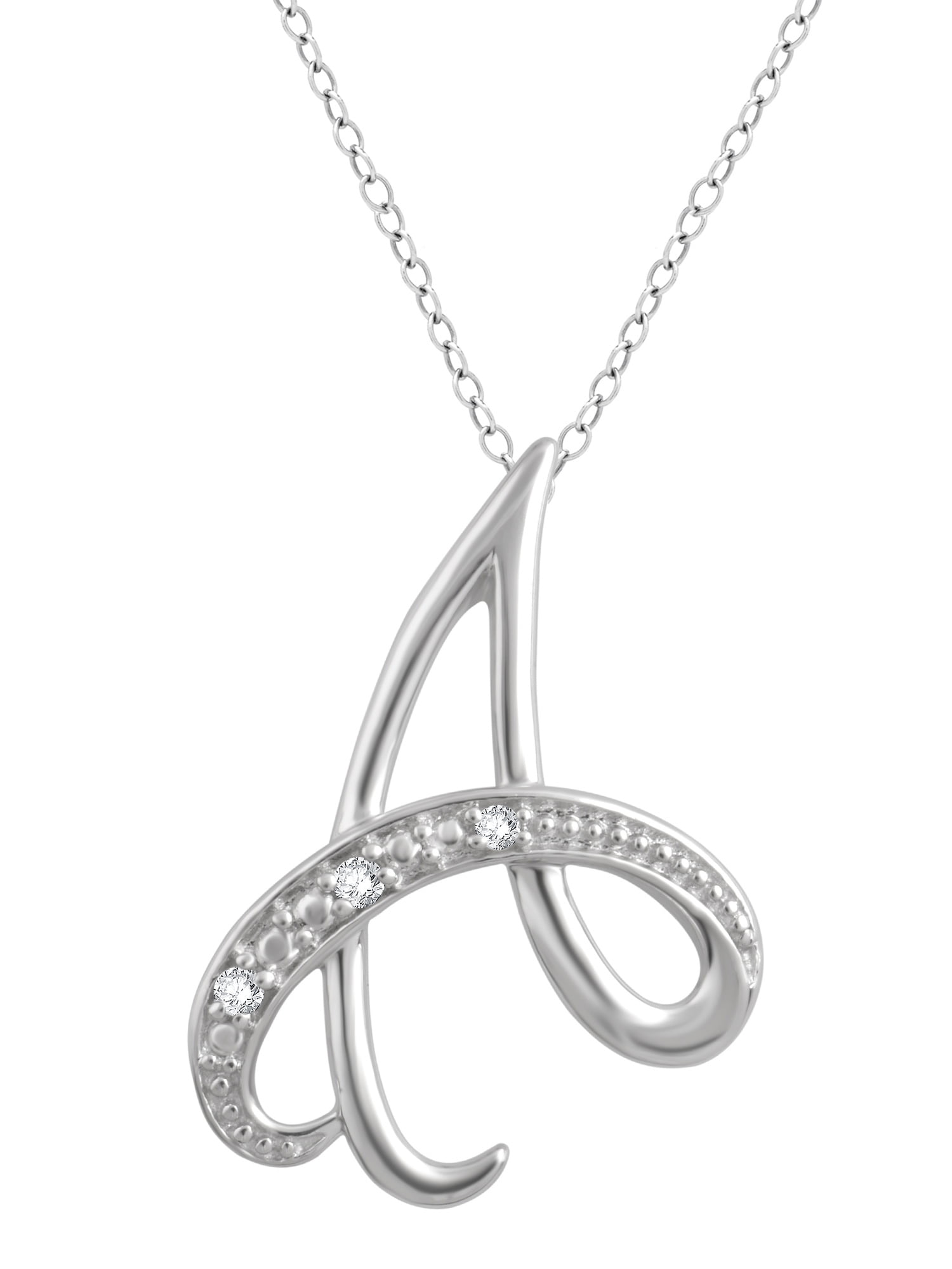 Diamond Accent Sterling Silver Initial Letter A Pendant Necklace Jewelry for Women
