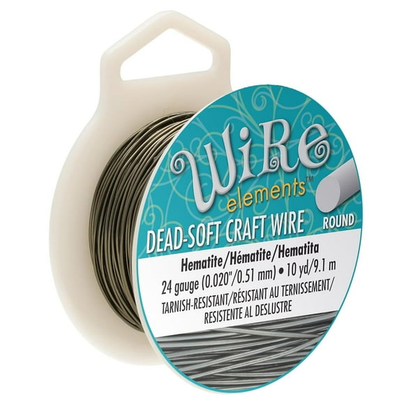 The Beadsmith Wire Elements Craft Wire - Tarnish Resistant, Soft Temper, Round, Hematite Color – 0.51mm, 24 Gauge, 10 Yard Spool – Jewelry Making, Wire Wrapping, Floral, & Other DIY Crafts