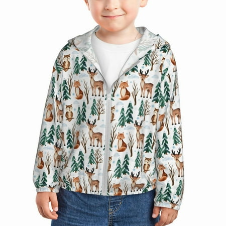

Sun Hoodie for Kids Winter Woodland Friends Long Sleeve Swim Fishing Shirts Sun Protection Zip Up Jacket Clothing Athletic Hoodie
