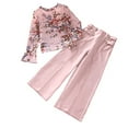 thumbnail image 3 of 2PCS Kids Girls Long Sleeve Printed Tops T Shirts+solid Color Pants Outfit Set Spring Fall Clothes for 7-12 Years, 3 of 8