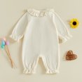 thumbnail image 4 of Cjfdfy Newborn Baby Girl Fall Romper Outfit Ribbed Knit Solid Color V-neck Long Sleeve Bodysuits With Ruffle Trim Bows Side Snaps Infant Cute Coming Home Clothes 0-6M, 4 of 9