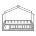 thumbnail image 5 of Twin Size House Bed Frame with Fence, Wooden Floor Bed with Doorless Design, Gray, 5 of 9