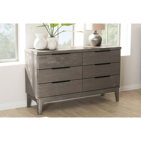 Baxton Studio Platinum finishing Nash Rustic Wood 6-Drawer Dresser