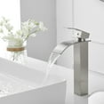 thumbnail image 5 of BWE Vessel Sink Faucet Modern Waterfall Brushed Nickel Single Hole Bathroom Faucet Single Handle with Pop up Drain Without Overflow Assembly Vanity Basin Bath Sink Faucets Mixer Tap Lead-Free, 5 of 8