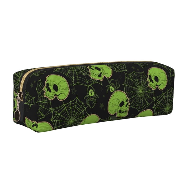Easygdp Skulls And Cobwebs para Estuche de Lápices de Cuero, Estuche de Papelería de Cuero, Estuche de Gran Capacidad con Cremallera