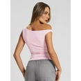 thumbnail image 3 of Womens Summer Off the Shoulder Tops Going Out T Shirts Crop Tank Top Fashion Clothes Spring Outfits 2025 Light Pink XS, 3 of 7