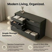Modern 6 Drawer Dresser with LED Light, Storage Chest with Power Outlet , Organizer Caninet for Cloakroom or Dressing Room, 47.24L x 15.75W x 29.57H, Black