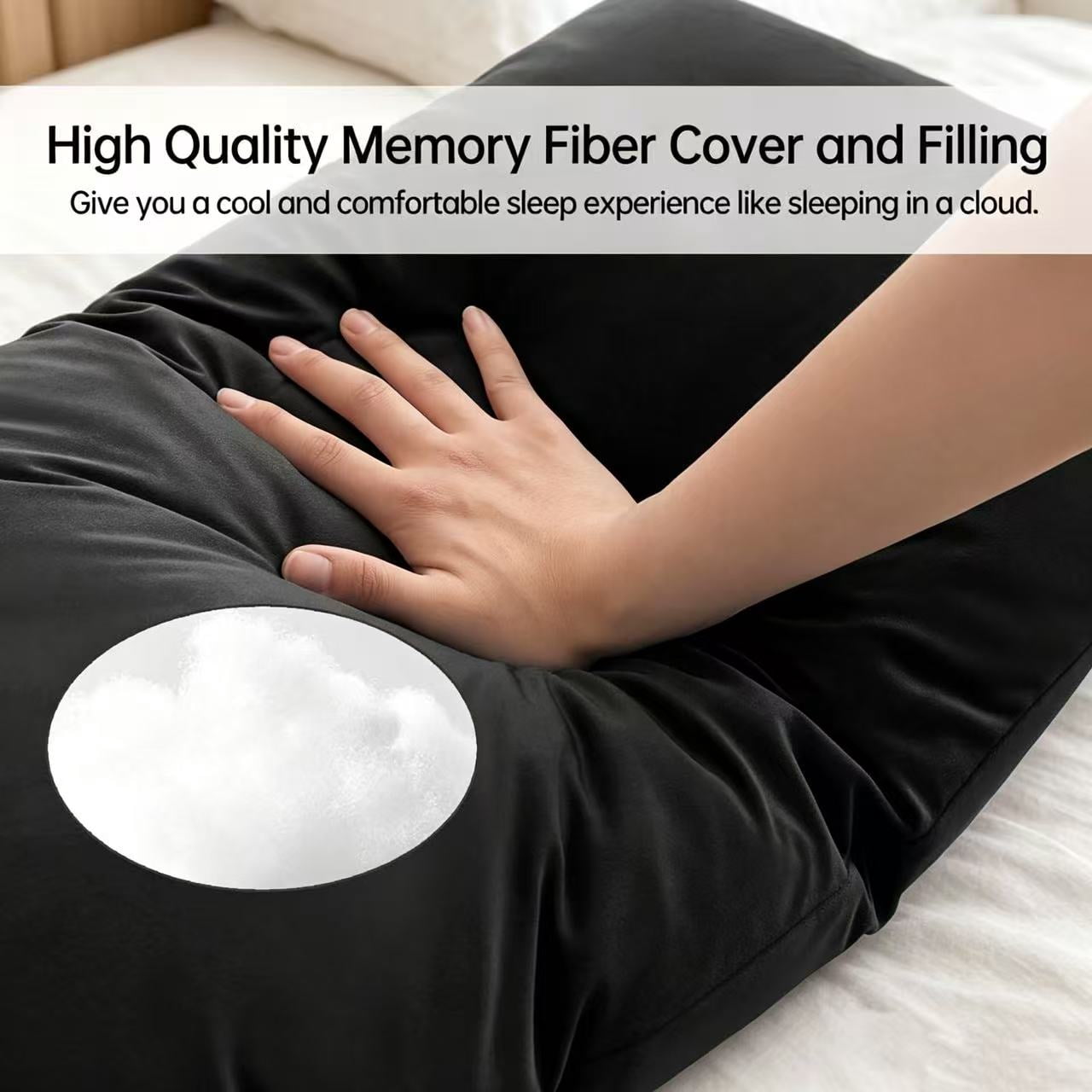 BedTreat Full Body Pillow Insert with Pillowcase for Adults,Long&Fluffy Pillow for Side Sleeper,Soft&Breathable (20X54,Black)