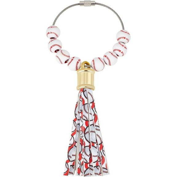 Bag Tassel Sports Baseball Wooden Beads PU Leather Tassel Charms Keychain Purse Pendants Decoration Keys Charm Accessories for Bogg Beach Bag Tote Key Chain Player Women Gifts Gray