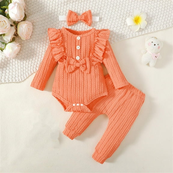SGFCWSX Girls 3 Piece Set Newborn Winter Outfits Baby Bodysuit, Pants and Headband Sets Orange Size 0 Months