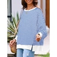 thumbnail image 3 of Women's Fall Oversized Sweatshirt Casual Waffle Knit Long Sleeve Crewneck Split Pullover Tunic Tops, 3 of 11
