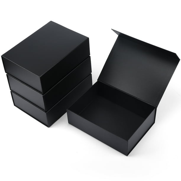 11x8x3.5 Gift Boxes Set of 4, Black Box for Wedding
