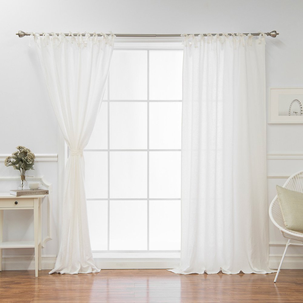 Best Home Fashion Lace Tie Top Sheer Linen Single Curtain Panel
