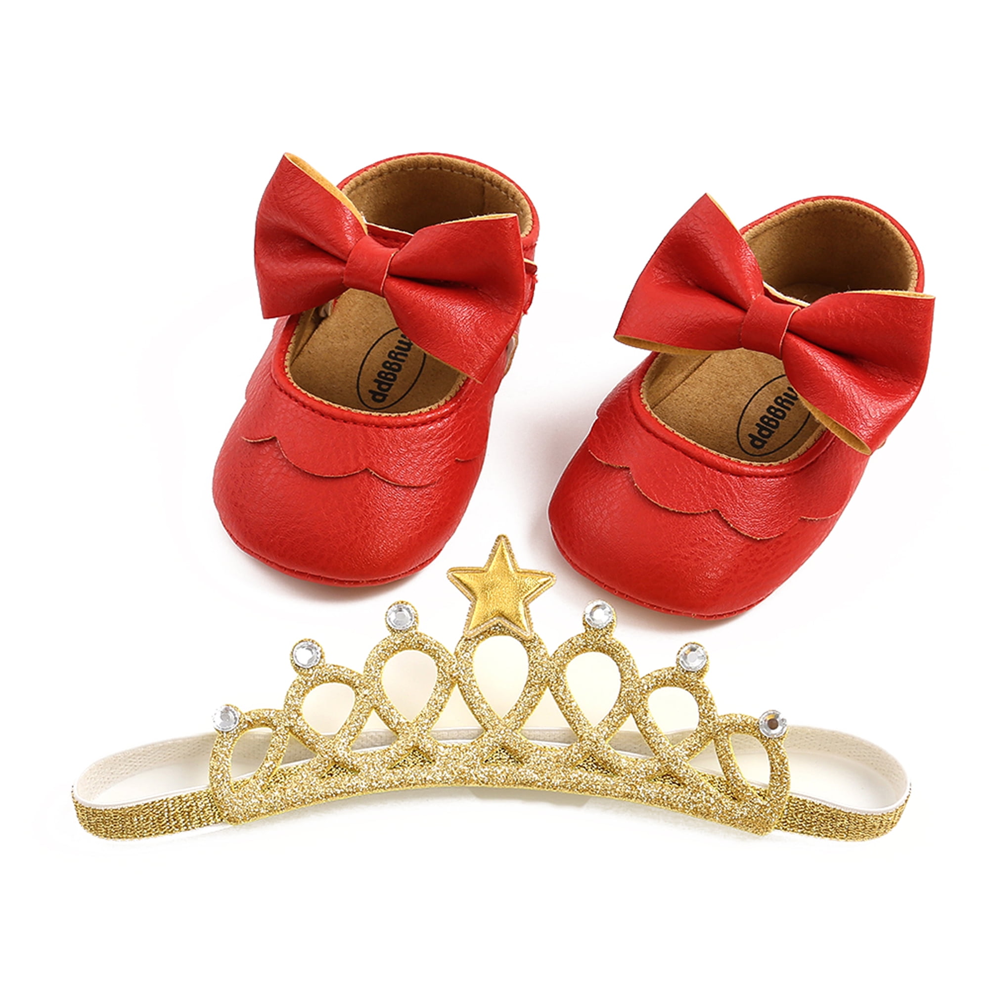 Seyurigaoka Baby Baptism Shoes And Headband Set Cute Bowknot Mary Jane Flats And Crown Hairband Walmart Com Walmart Com