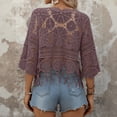 thumbnail image 4 of Women's Plain Fringe Trim Cut out Sheer Cover Up, Boho Scallop Trim 3/4 Sleeve Round Neck Cover up for Vacation, 4 of 5