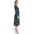 thumbnail image 3 of Falling Flowers Women's 3/4 Sleeve Belted Midi Dress, Sizes XS-XL, 3 of 6