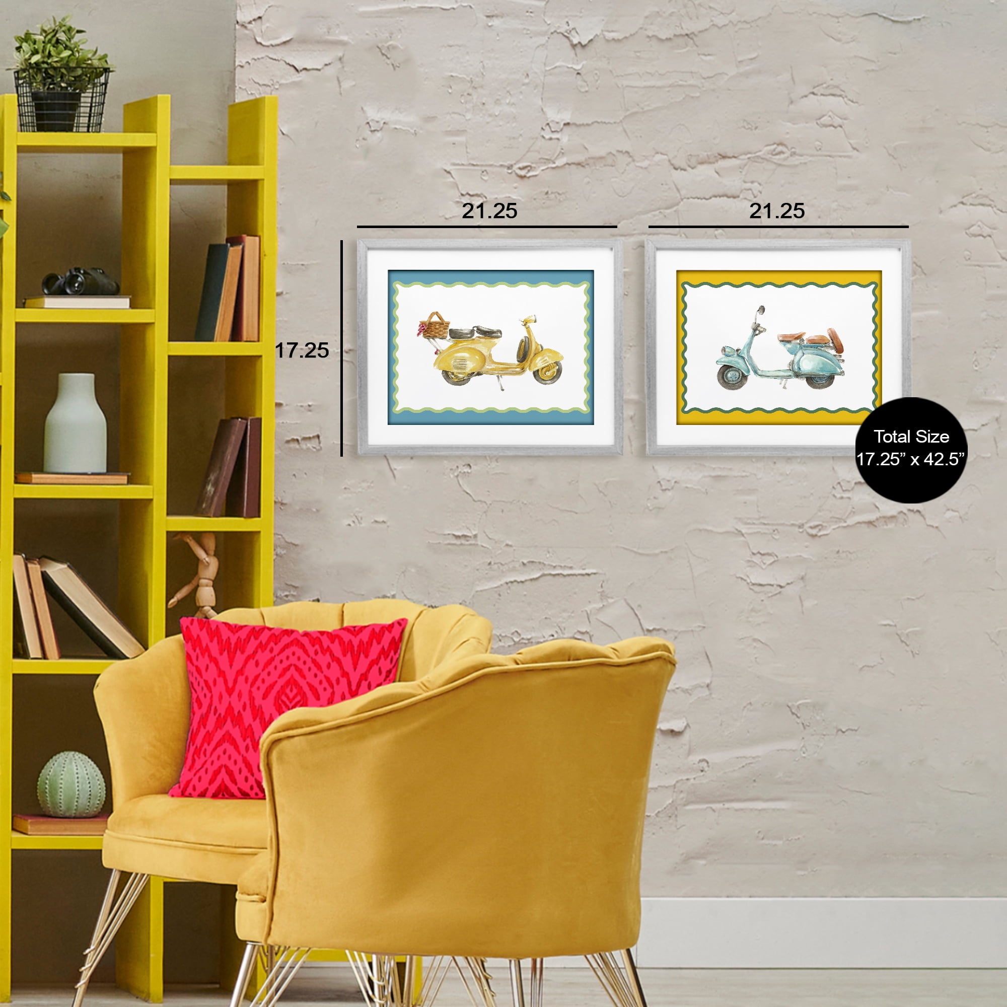 Stupell Industries Wavy Bordered Scooters 2 Piece Gray Framed Print Under Glass Set, design by Lanie Loreth